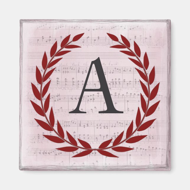Aimant Laurel Wreath Sheet Musique Monogramme Initiale A (Devant)
