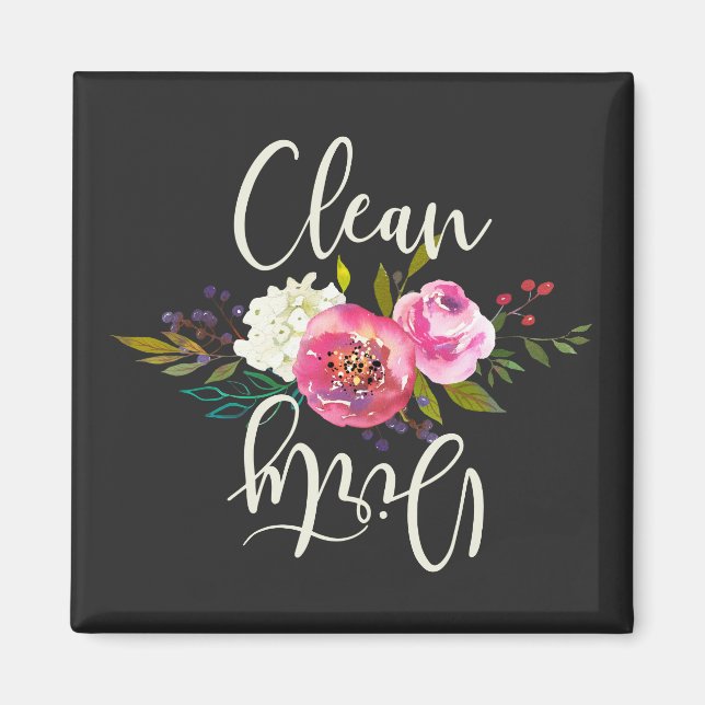 Aimant Lave-vaisselle fleurie Boho rose, propre / sale (Devant)