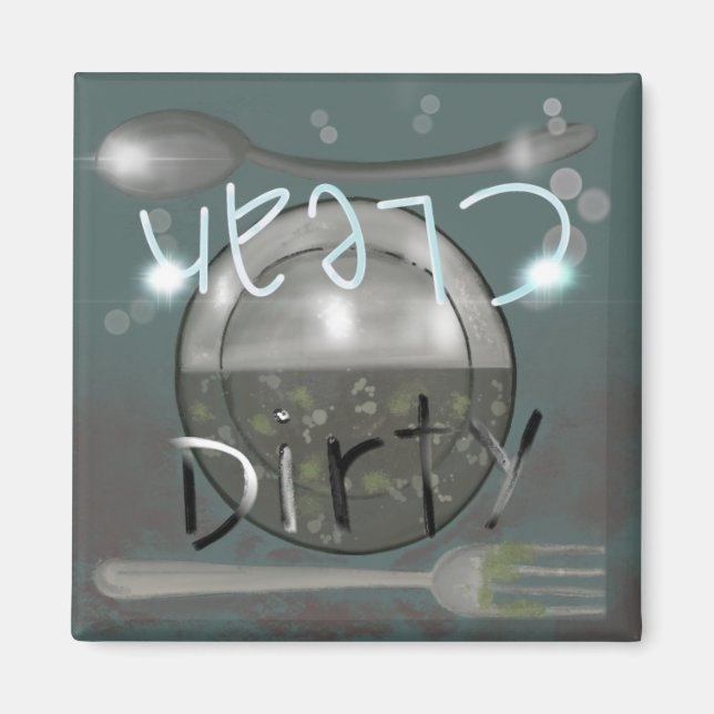 Aimant Lave-vaisselle sale ou propre Plaque et ustensiles (Devant)