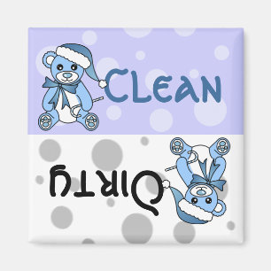 Aimant Lave-vaisselle sale propre bleu d'ours de nounours