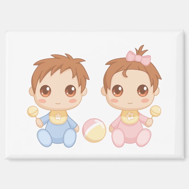 Aimant Le bébé jumelle le garçon et la fille (Recto)