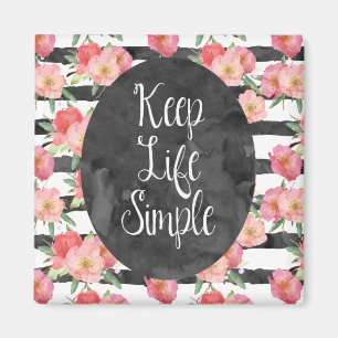 Aimant Le blanc noir barre l'aquarelle rose florale