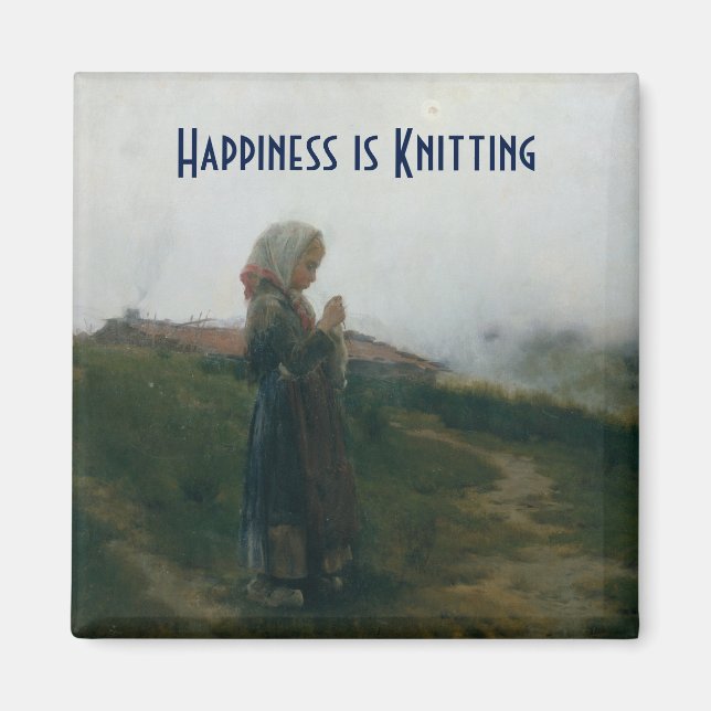 Aimant Le bonheur est une peinture Tricot d'une fille (Devant)