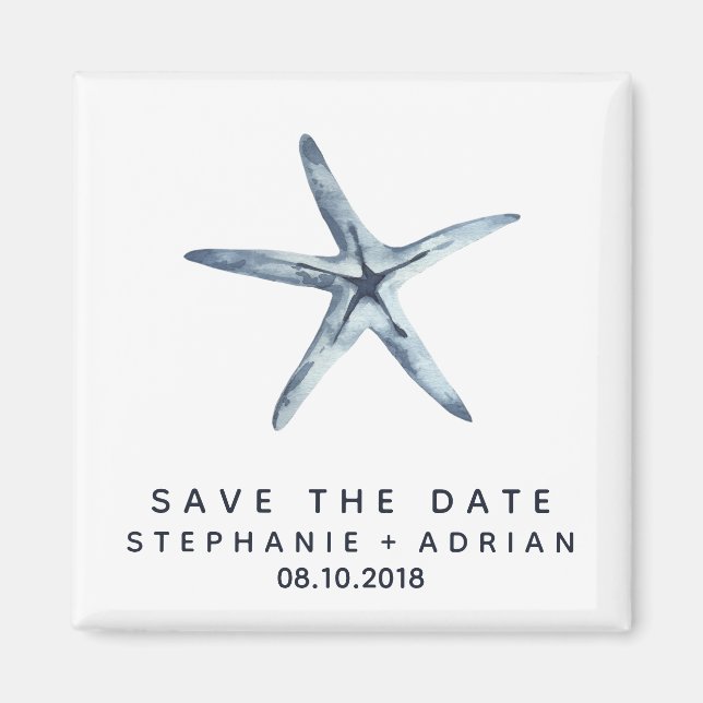 Aimant Le coquillage bleu | Mariage Enregistrer la date F (Devant)