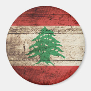 Aimant Le drapeau libanais sur le vieux grain de bois