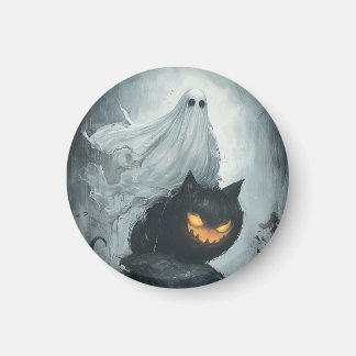 Aimant Le fantôme d'Halloween à cheval sur un chat noir