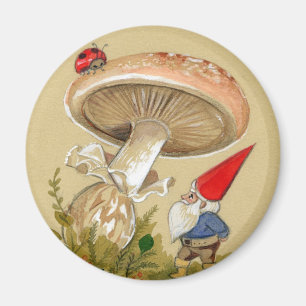 Aimant Le gnome trouvent une coccinelle et un champignon
