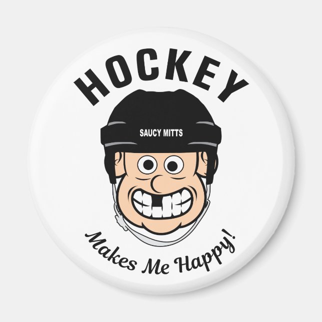Aimant Le Hockey Me Rend Joyeux Joueur Drôle De Dessin Ca (Devant)