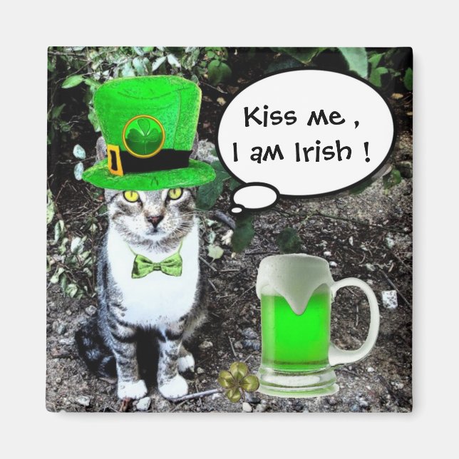 AIMANT LE JOUR DE SAINT PATRICK CAT WITH GREEN IRISH (Devant)