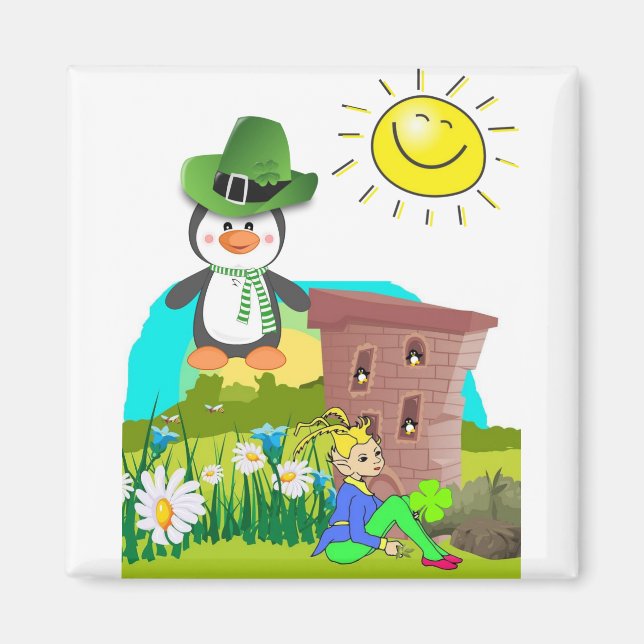 Aimant le jour de saint-patrick pingouin leprechaun (Devant)