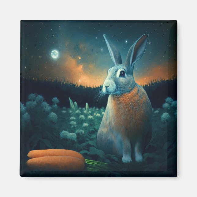 Aimant Le lapin de la prospérité au clair de lune (Devant)