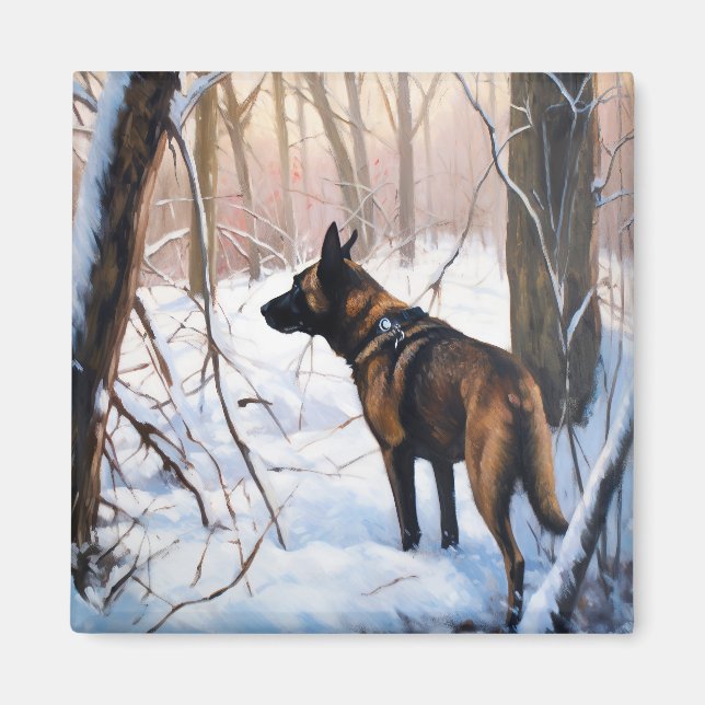 Aimant Le Malinois Belge Laisser Neige Noël (Devant)