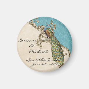 Aimant Le paon vintage et gravure à l'eau-forte font