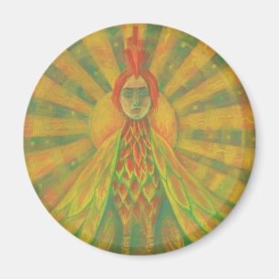 Aimant "Le Phénix", oiseau solaire, déesse, jaune & orang