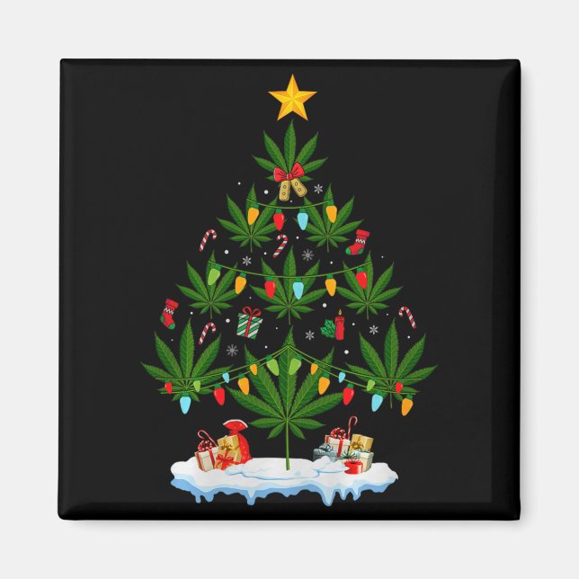 Aimant Leaf Christmas Tree Weed Stoner Xmas Premium Tri-b (Devant)