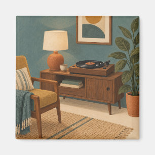 Aimant Lecteur de disques vinyles cosy dans une pièce sar