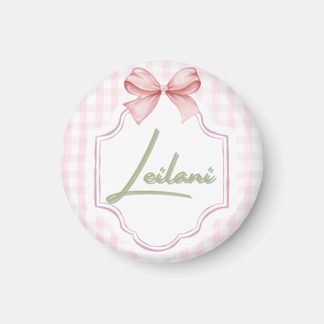 Aimant Leilani personnalisée bébé fille En vichy (Devant)