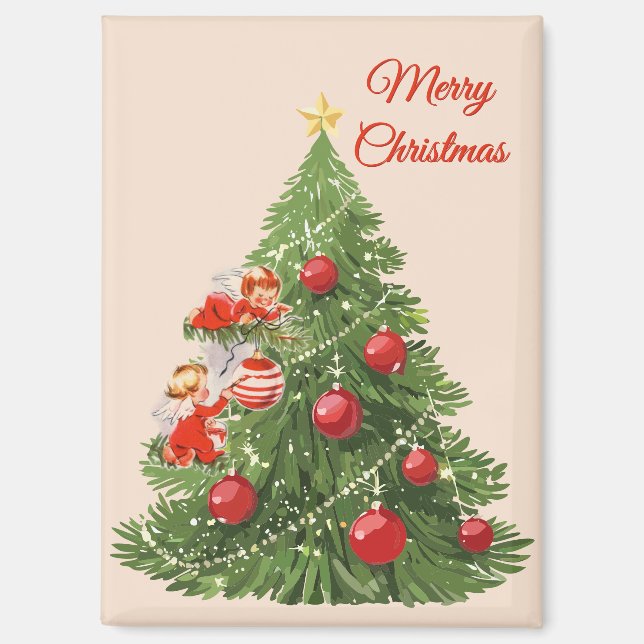 Aimant Les anges décorant l'arbre de Noël (Recto)