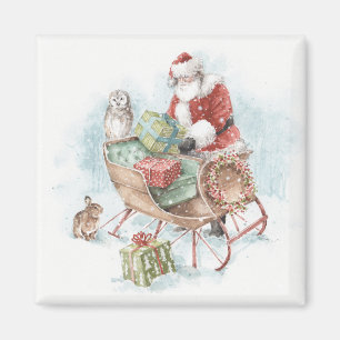Aimant Les animaux des bois avec le Père Noël et son m