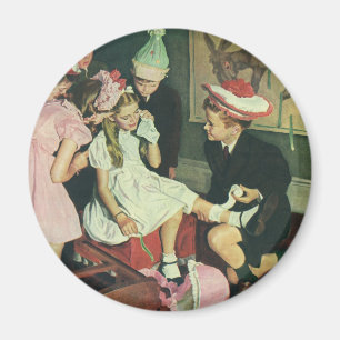 Aimant Les enfants vintages jouent à la queue sur l'âne