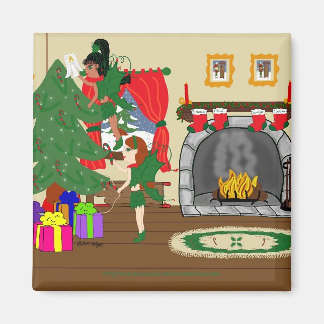 Aimant Les fées de Noël qui amassent l'aimant de l'arbre (Devant)