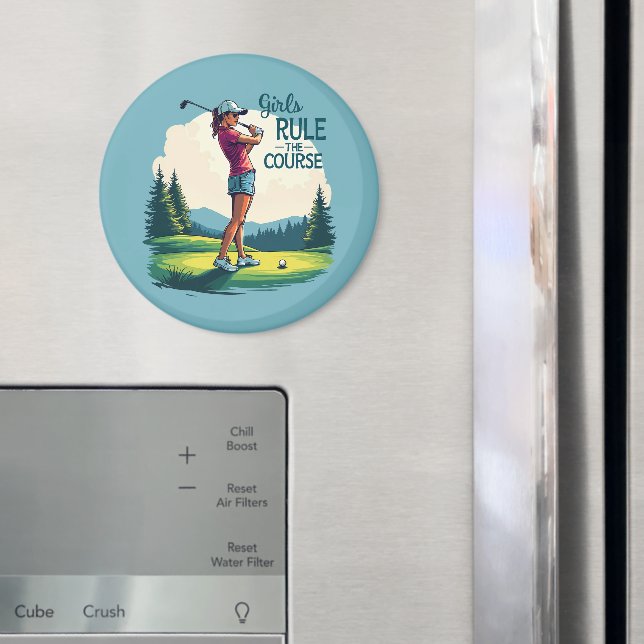 Aimant Les filles gouvernent le parcours Retro Golf Illus (In situ (réfrigérateur))