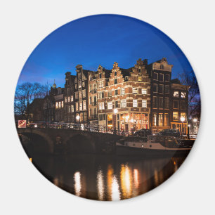 Aimant Les maisons du canal d'Amsterdam la nuit