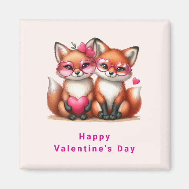 Aimant Les mignons renards orange en amour Saint-Valentin (Devant)