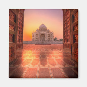 Aimant Les monuments Taj Mahal, Inde au coucher du sole