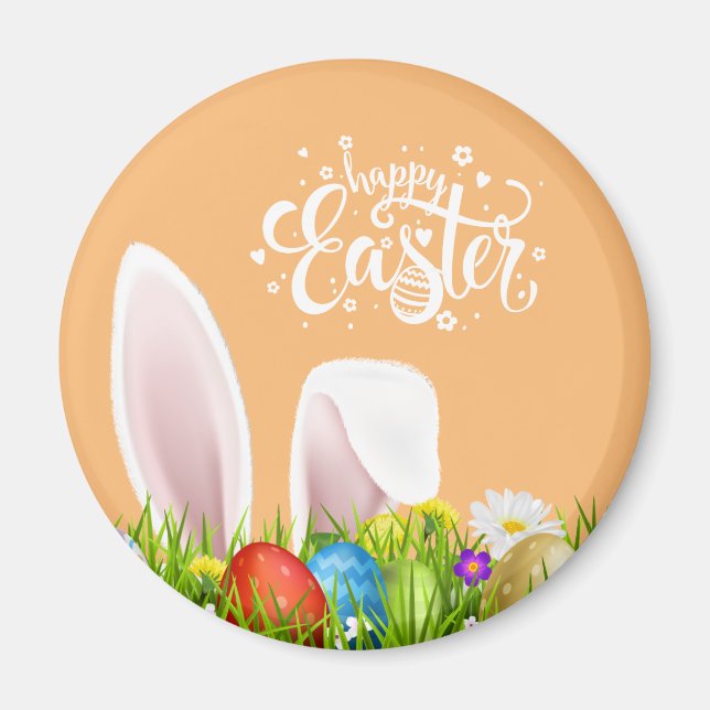 Aimant Les Oreilles Florales De Lapin Joyeux Pâques | Mag (Devant)