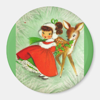 Aimant Les plus beaux Vintage Noël Cerf & Fille