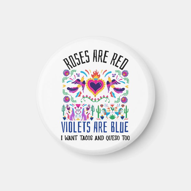 Aimant Les roses sont rouges avec un joli motif art mexic (Devant)