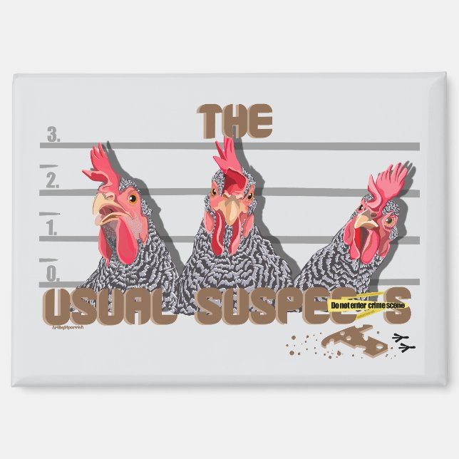 Aimant Les suspects habituels de POULET—Poules rocheuses  (Recto)