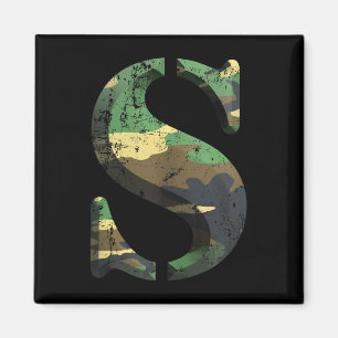 Aimant Lettre capitale s pochoir police armée camo bois