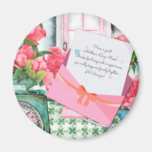 AIMANT LETTRE FLEURIE ROSSE ENVELOE FÊTE DES MÈRES