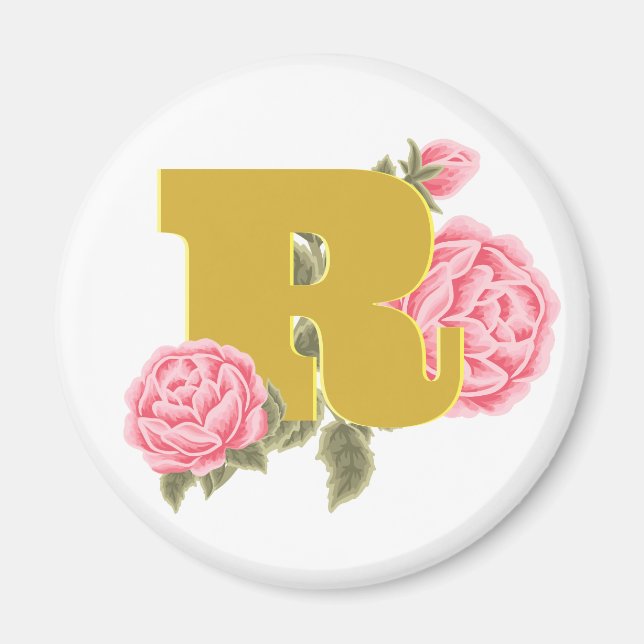 Aimant Lettre initiale du Rose floral Monogramme Nom Coup (Devant)