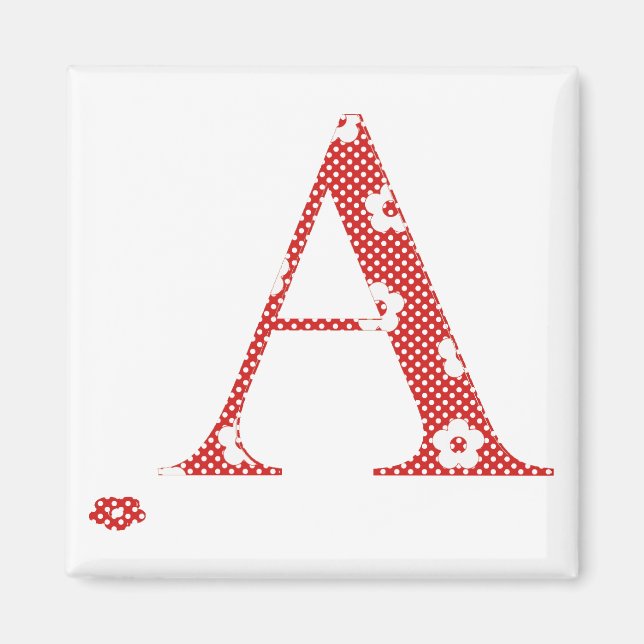 Aimant LETTRE Motif Fleur A (rouge) (Devant)