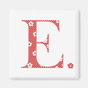Aimant LETTRE Motif Fleur E(rouge)