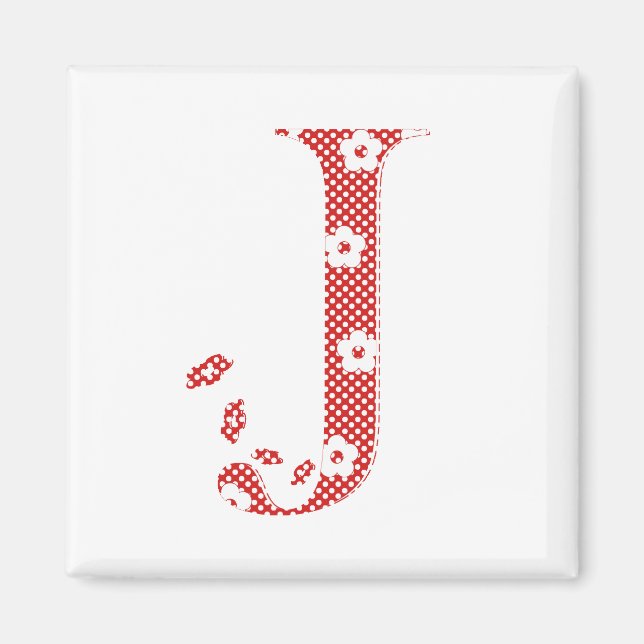 Aimant LETTRE Motif Fleur J (rouge) (Devant)