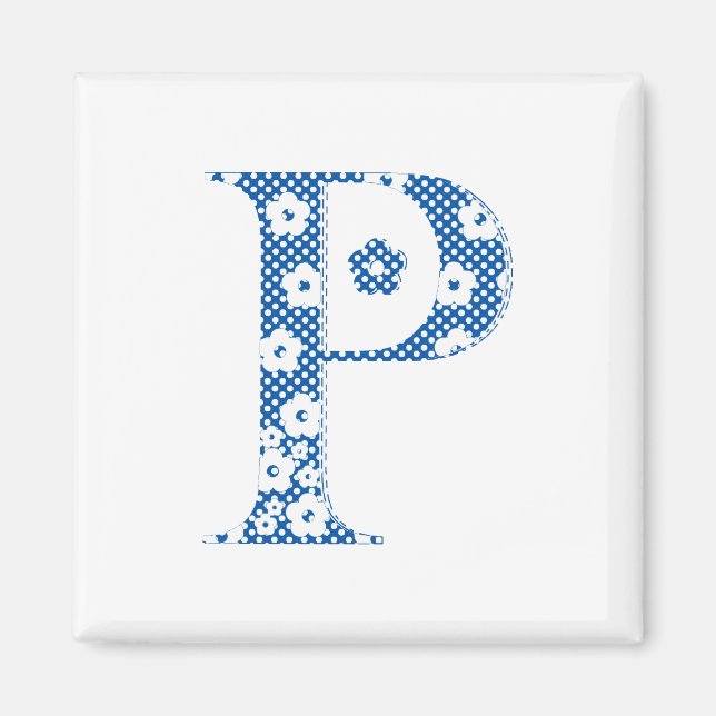 Aimant LETTRE Motif Fleur P(bleu) (Devant)