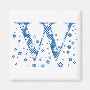 Aimant LETTRE Motif Fleur W(bleu)