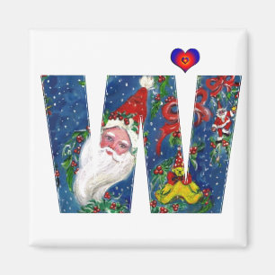 AIMANT LETTRE NOËL W / PÈRE NOËL RED RIBBON MONOGRAM
