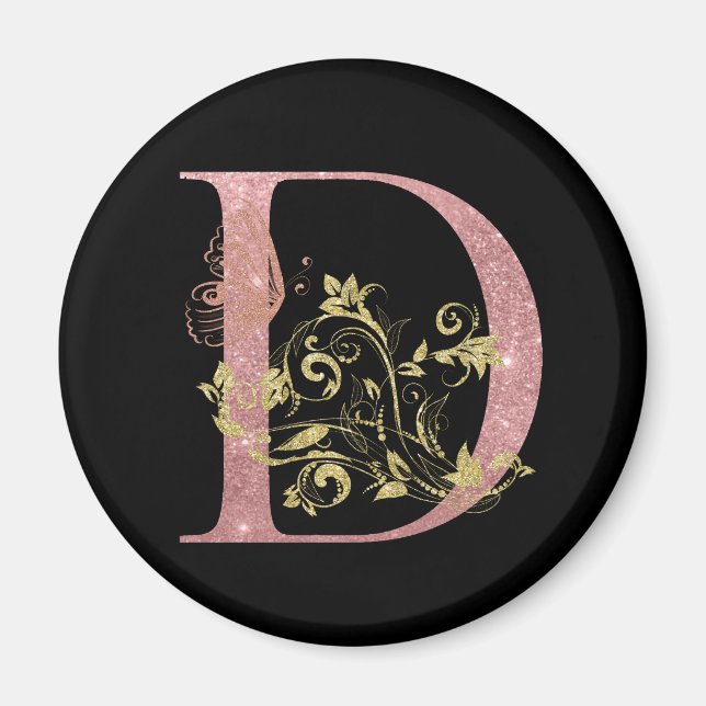 Aimant Lettre Parties scintillant rose D (Devant)