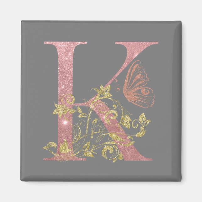 Aimant LETTRE Parties scintillant rose FLASH K (Devant)