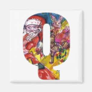 AIMANT LETTRE Q DE NOËL / PÈRE NOËL AVEC CADEAUX MONOGRAM