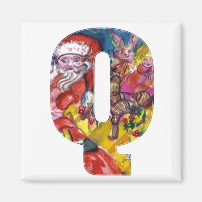 AIMANT LETTRE Q DE NOËL / PÈRE NOËL AVEC CADEAUX MONOGRAM (Devant)
