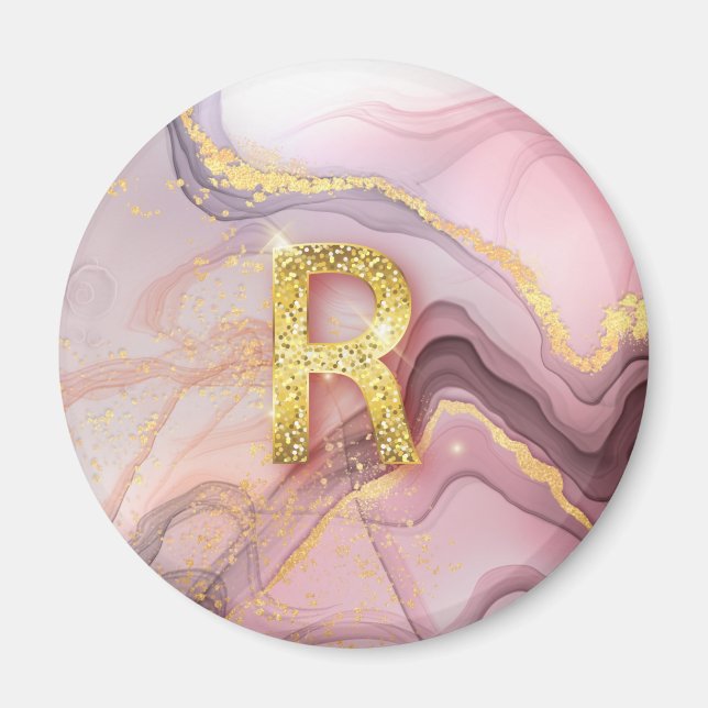 Aimant Lettre R Jolie fille Rose Parties scintillant or   (Devant)