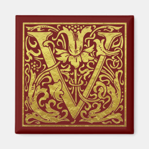Aimant Lettre V Première Lettre Faux Or Rouge