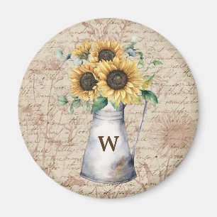 Aimant Lettre Vintage Monogramme tournesol rustique