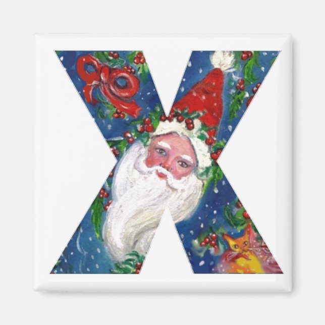 AIMANT LETTRE X DE NOËL / MONOGRAMME DE RIBON ROUGE PÈRE  (Devant)